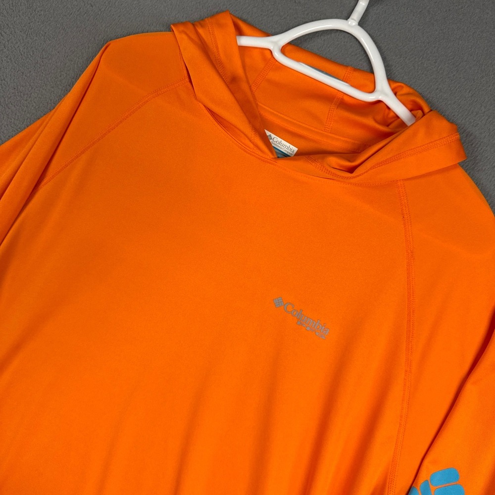 Columbia PFG Hoodie Mens Large Orange Terminal Tackle Stretch Sun Shirt